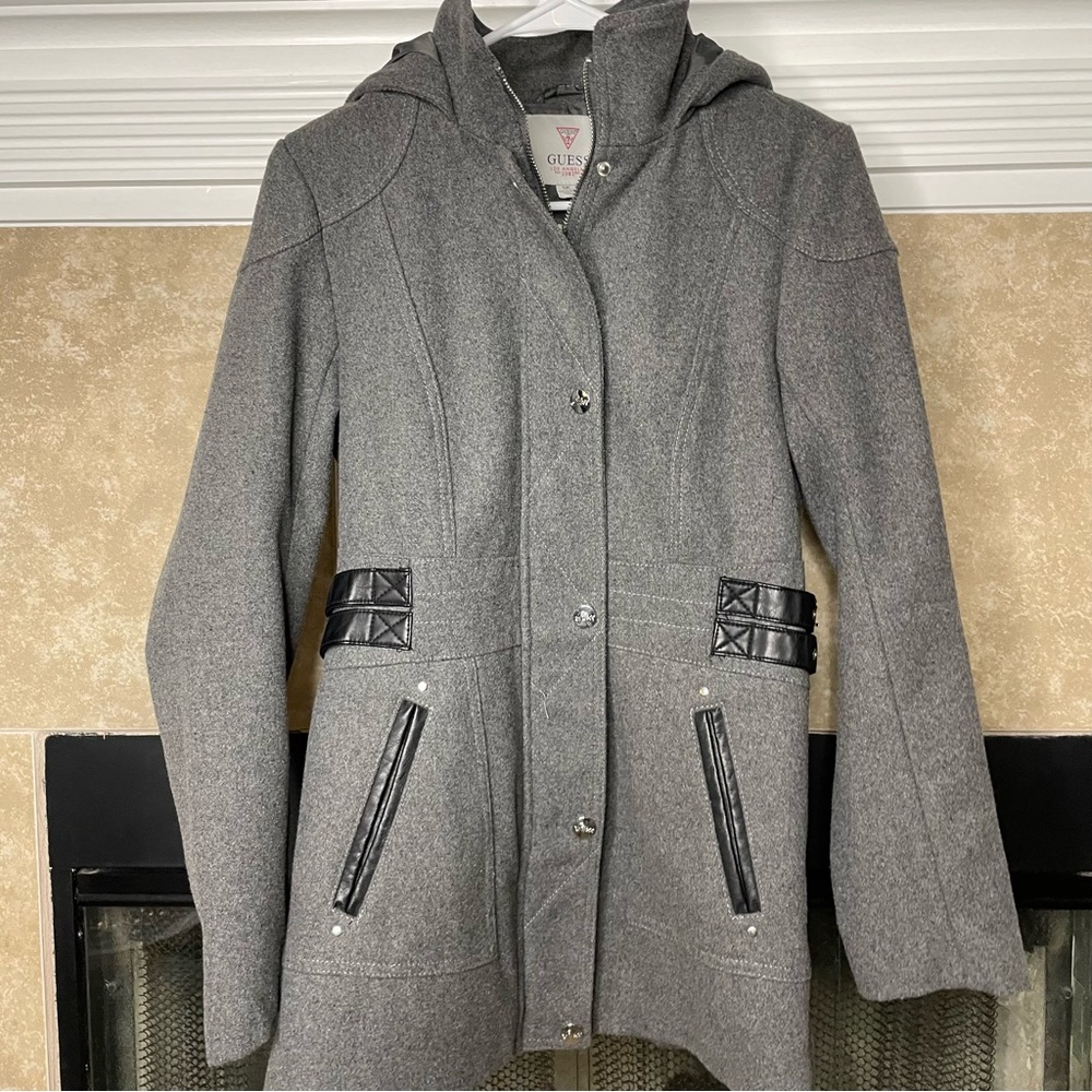 Guess peacoat jacket coat size small grey buttons and zip EUC - Picture 3 of 8
